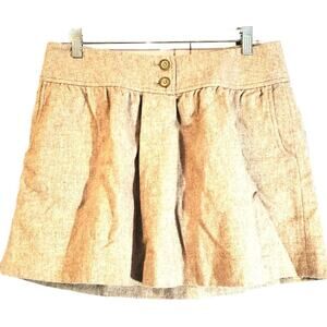 Gap Tan Mini Skirt Size 2 Wool Blend Pockets Button & Snap Front Retro Skater
